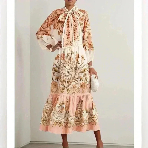 BNWT ZIMMERMANN Chintz belted tiered floral-print linen midi skirt OP - Picture 2 of 11